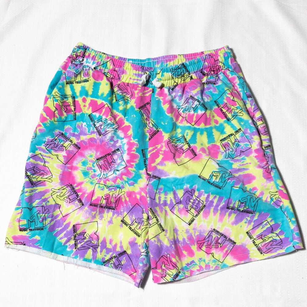 MTV Tie Dye Shorts Youth Large 11-13 Fits Womens XS Colorful Retro